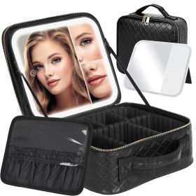 Travel Makeup Bag With Light Up Mirror, With 2X3X Magnifying Mirror And Adjustable Partitions, Portable Makeup Storage Box With 3 Color Lights For Cos